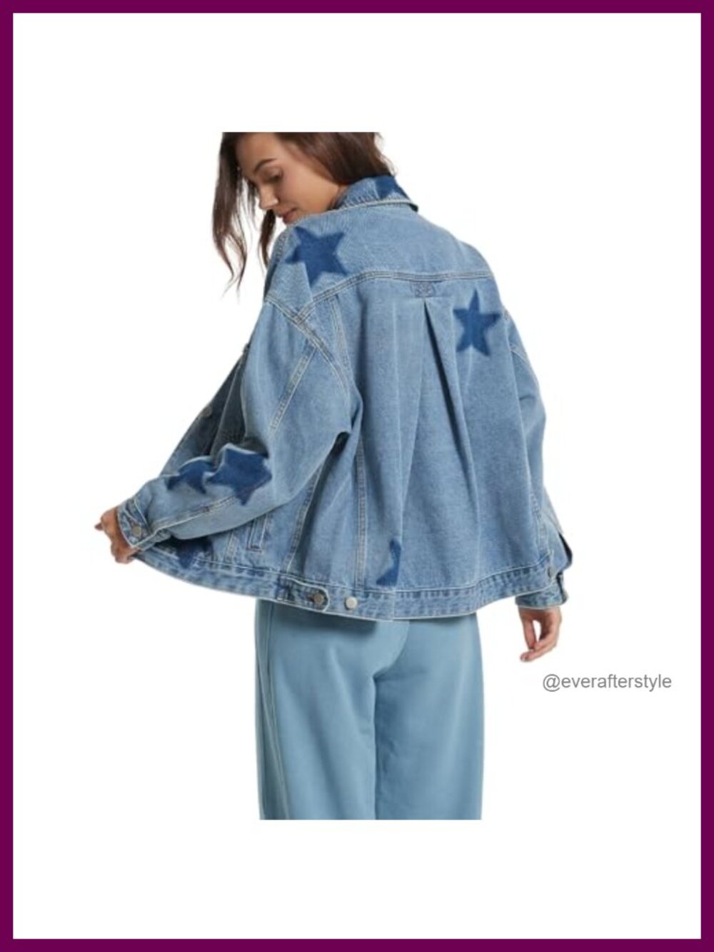 Oversized Denim Boyfriend Jean Jacket Button Down Stars Print Coat